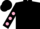 Silk - Black, pink circled 'v v', pink dots on sleeves, black cap