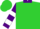 Silk - Lime green, purple 'jfs' on back, purple & white hoops on sleeves, purple cuffs & collar