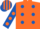 Silk - Orange, royal blue spots, royal blue sleeves, orange spots, orange & royal blue striped cap