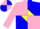 Silk - Pink, blue quarters, 'jr' in yellow diamond, pink, blue quarters