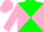 Silk - Kelly green and pink diagonal quarters, green stripe on pink sleeves, pink cap