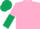 Silk - Pink, dark green dots on sleeves, pink and dark green halved cap