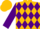 Silk - Gold, purple 'g' in diamonds, purple bands and cuffs on sleeves