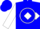 Silk - Blue, white 'mb' in circle frame, white diamond hoop, white diamond hoop on sleeves, blue cap
