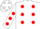Silk - White, red polka dots, red 'e' on back