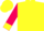 Silk - Yellow, hot pink 'a', yellow cuffs on hot pink sleeves, yellow cap