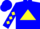 Silk - blue, yellow triangle, diamonds on sleeves, blue cap