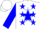 Silk - White, white 'm' on blue star on back, blue stars and cuffs on sleeves