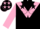 Silk - Black, pink chevron, pink ribbon, angel wing emblem with 'kmc', black stars on pink slvs