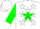 Silk - White, green star in green horseshoes, white stars and cuffs on green sleeves