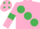 Silk - Pink, large Emerald Green spots, armlets and spots on cap