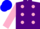 Silk - Purple, pink dots, blue bars on pink sleeves, blue cap