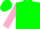 Silk - Green, pink hands on back, green band on pink sleeves