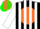 Silk - Black & green, white & orange soccer ball, white stripes on slvs