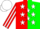 Silk - Red and green vertical halves, 'b and m' on white stars, white stripe on sleeves, white cap