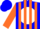 Silk - Blue, orange 'sf' on white ball, orange stripes on sleeves, blue cap
