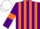 Silk - purple, orange stripes, purple sleeves, orange armlets, white cap