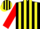 Silk - Black and yellow stripes, red sleeves, black and yellow striped cap