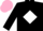 Silk - Black, black horsehead in pink ribbon on white diamond, pink cap
