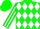 Silk - green, white diamonds, white stripe on sleeves