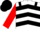 Silk - White body, black chevrons and shoulders, red arms, black cap