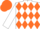 Silk - White, orange diamonds, white sleeves, orange cap, white peak
