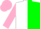 Silk - White and green halved horizontally, pink sleeves and cap