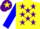 Silk - Yellow, purple stars, blue sleeves, purple cap, yellow star