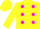 Silk - Dayglo yellow, magenta spots, dayglo yellow sleeves and cap