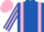 Silk - Royal blue, dayglo pink braces, royal blue and dayglo pink striped sleeves, dayglo pink cap
