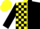 Silk - Yellow, black diagonal halves, black 'k', yellow 'f', black blocks on sleeves, yellow cap