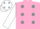 Silk - Shocking pink, silver grey spots,white sleeves and cap, silver grey spots,shocking pink peak