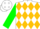 Silk - White, green and gold emblem, gold diamonds on green sleeves