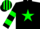 Silk - Black, green star, hooped sleeves, striped cap