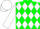 Silk - green, white band of diamonds, green and white checks on sleeves and cap