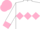 Silk - White, pink triple diamond, white sleeves, pink collar and cuffs, checked cap, white peak
