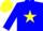 Silk - Blue, yellow star, red and green band on blue sleeves, yellow cap