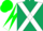 Silk - Dark green, white cross sashes, white and green diagonal quartered sleeves, white and green cap