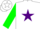 Silk - White, multi-colored horseshoe emblem, purple star, green sleeves