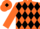 Silk - Orange, black band of diamonds, orange sleeves and cap, black diamond
