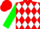 Silk - Red, white diamonds, white stripe on green sleeves, red cap