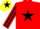 Silk - RED, BLACK star, striped sleeves, YELLOW cap, BLACK star