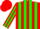 Silk - Red and green stripes, striped sleeves, red cap, green peak