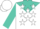 Silk - White, white stars on turquoise yoke, white stars on turquoise sleeves, white cap