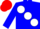 Silk - Blue, three large white diagonal spots with red borders, blue sleeves, blue and red quartered, cap
