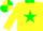 Silk - Dayglo yellow, green star and collar, dayglo yellow sleeves, quartered cap, dayglo yellow peak
