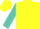 Silk - Yellow, turquoise circled 's', turquoise 'smith' on yellow panel on turquoise slvs, yellow cap