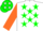 Silk - White, green stars, orange sleeves