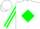 Silk - White, white 'l/b' on green diamond, green diamond stripe on sleeves, white cap
