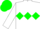 Silk - white, green diamond hoop, green armlets on white sleeves, green cap
